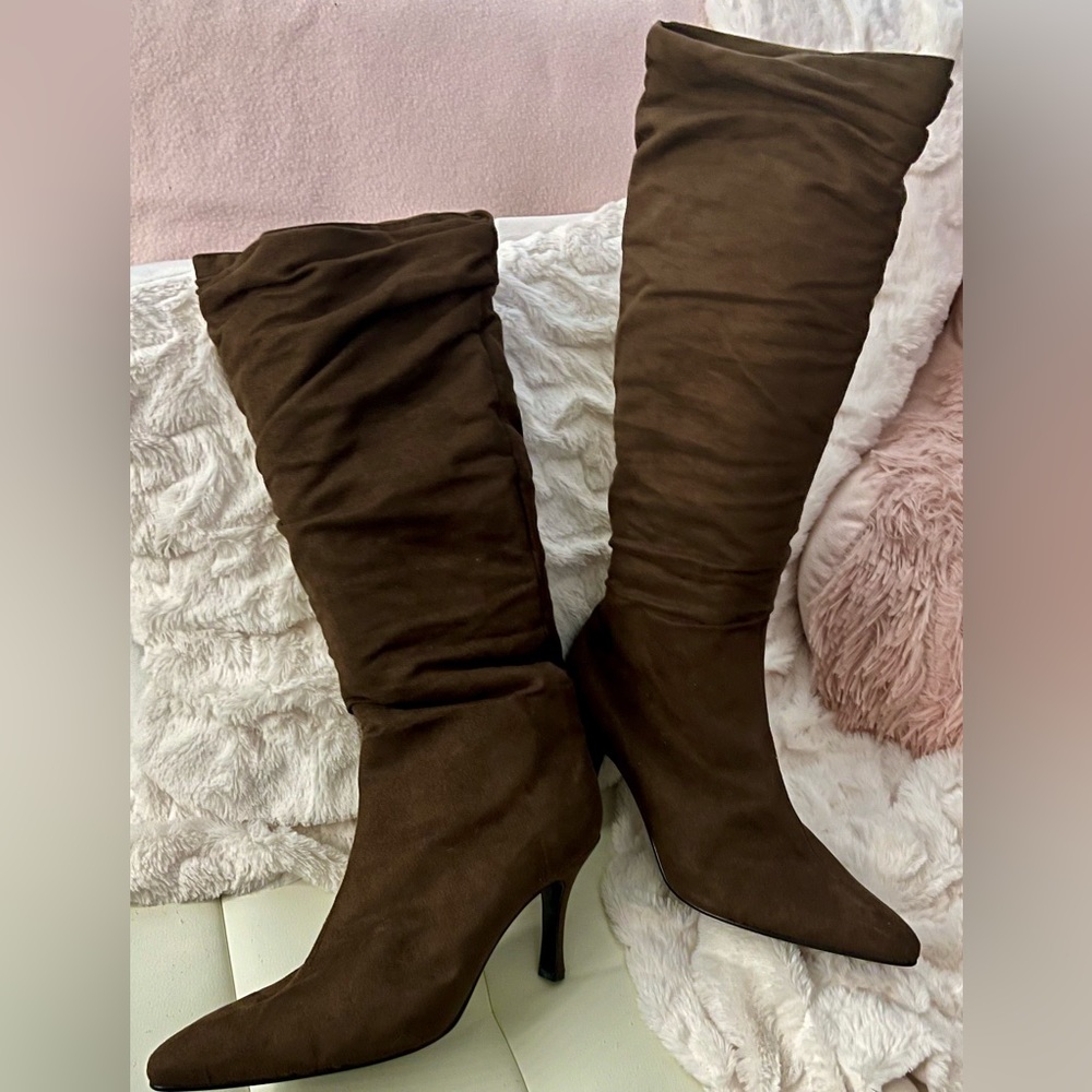 NEW Chadwick's of Boston Brown Faux Suede Scrunch Knee High Boots 11M - Picture 12 of 13